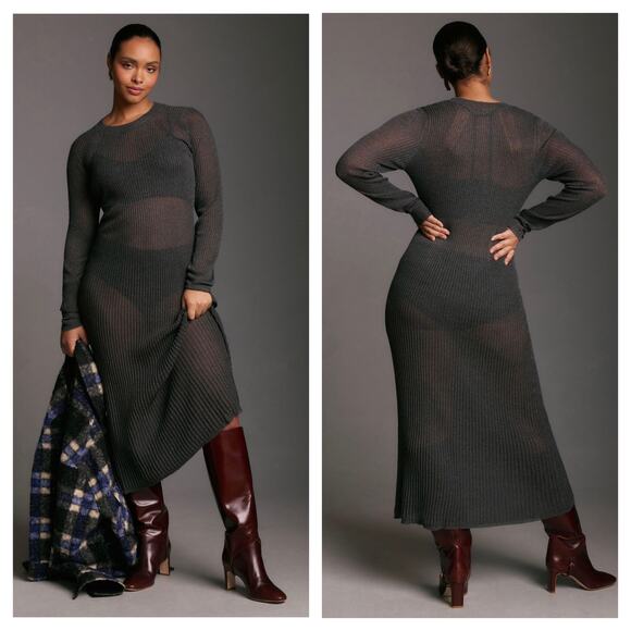 Daily Practice by Anthropologie Sheer Sparkle Sweater Midi Dress Medium Knit - Picture 1 of 13